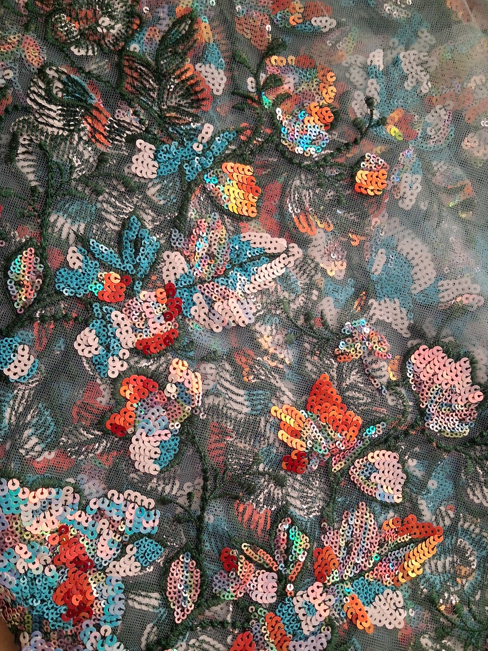 Multicolor Sequin Floral Mesh Fabric